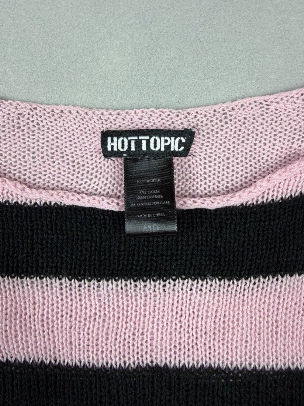 Hot Topic Y2K Pink Black Striped Cropped Mesh Knit Sweater Women's Medium - Picture 2 of 7